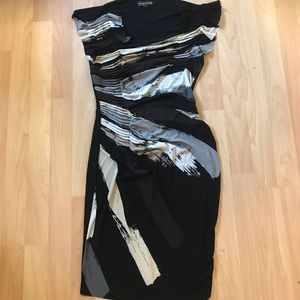 Black Ruched Midi Dress with cap sleeves